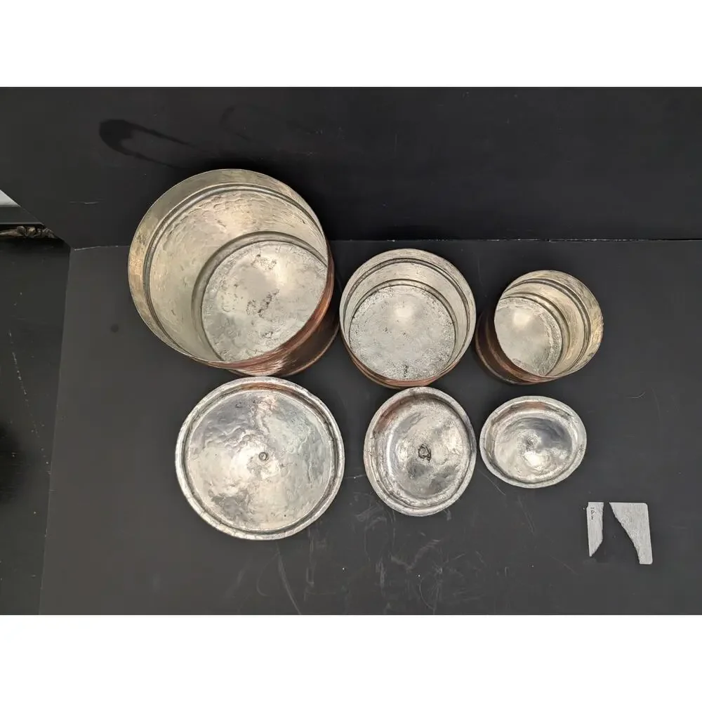 3 Piece Copper Canister Set Antique Tin Lined French Country Handmade Hammered